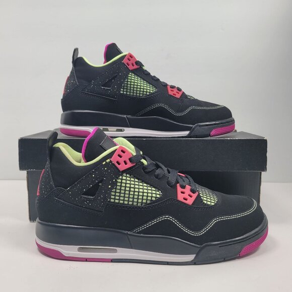 Air Jordan 4 Retro 30th GG Youth Black Pink Neon Sneakers 705344-027 US Size 6Y - Picture 1 of 10